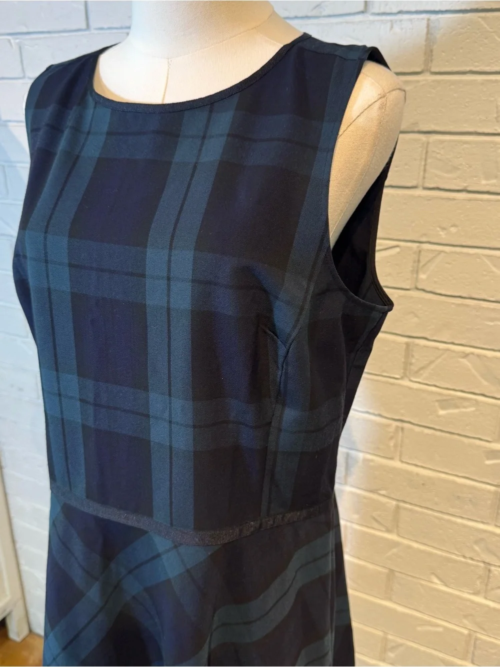 Loft Sleeveless Navy Plaid Dress Womens 12 NWT